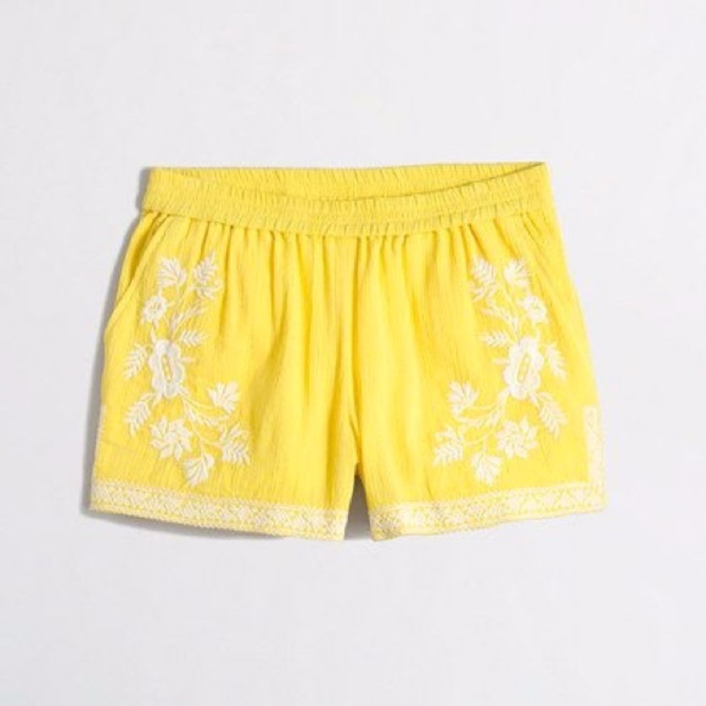 J. Crew yellow embroidered shorts